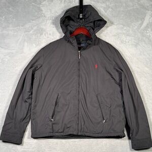 Ralph Lauren Jacket Mens XL Black Fleece Lined Stow Away Hood Insulated